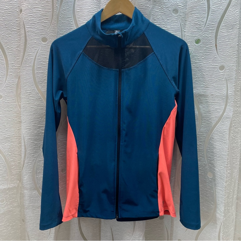 RBX Full Zip‎ Activewear Jacket Womens Medium Teal Coral Mesh Thumbholes CR894